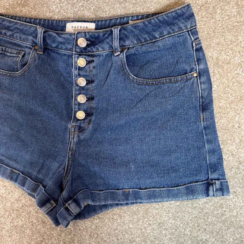 PacSun Mom Jean Shorts Button Fly Blue Denim High Waist Womens‎ Size 26 - Picture 2 of 5